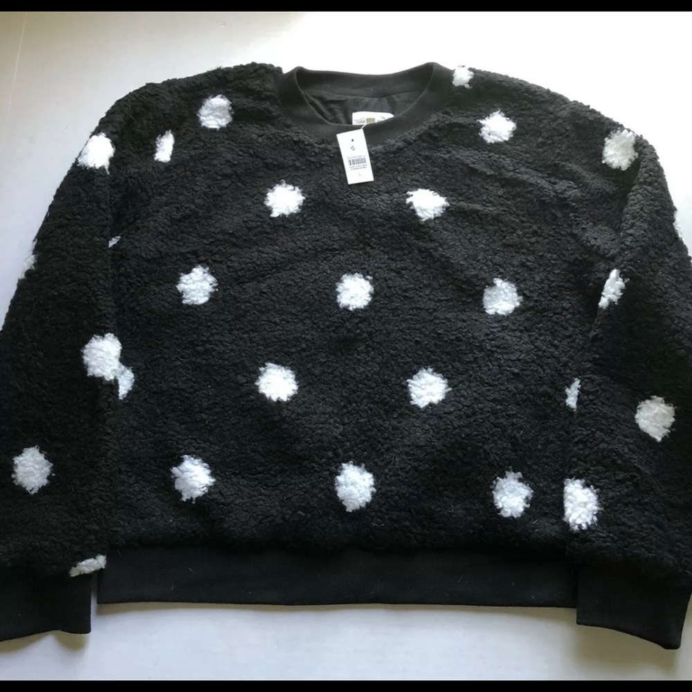 Lou & Grey Black White Fuzzy Polka Dot Sweatshirt
